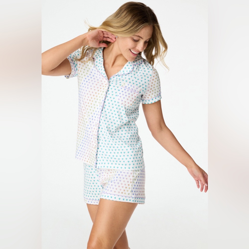 NWT Roller Rabbit Disco Hearts Patchwork Polo Pajamas in Mint/Rainbow in size XS
